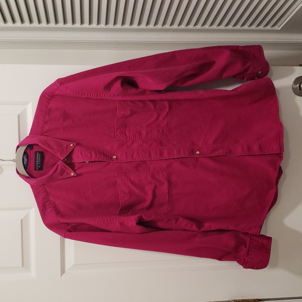 Men's Roundtree & York long sleeve, button down shirt. Raspberry colored. Large.